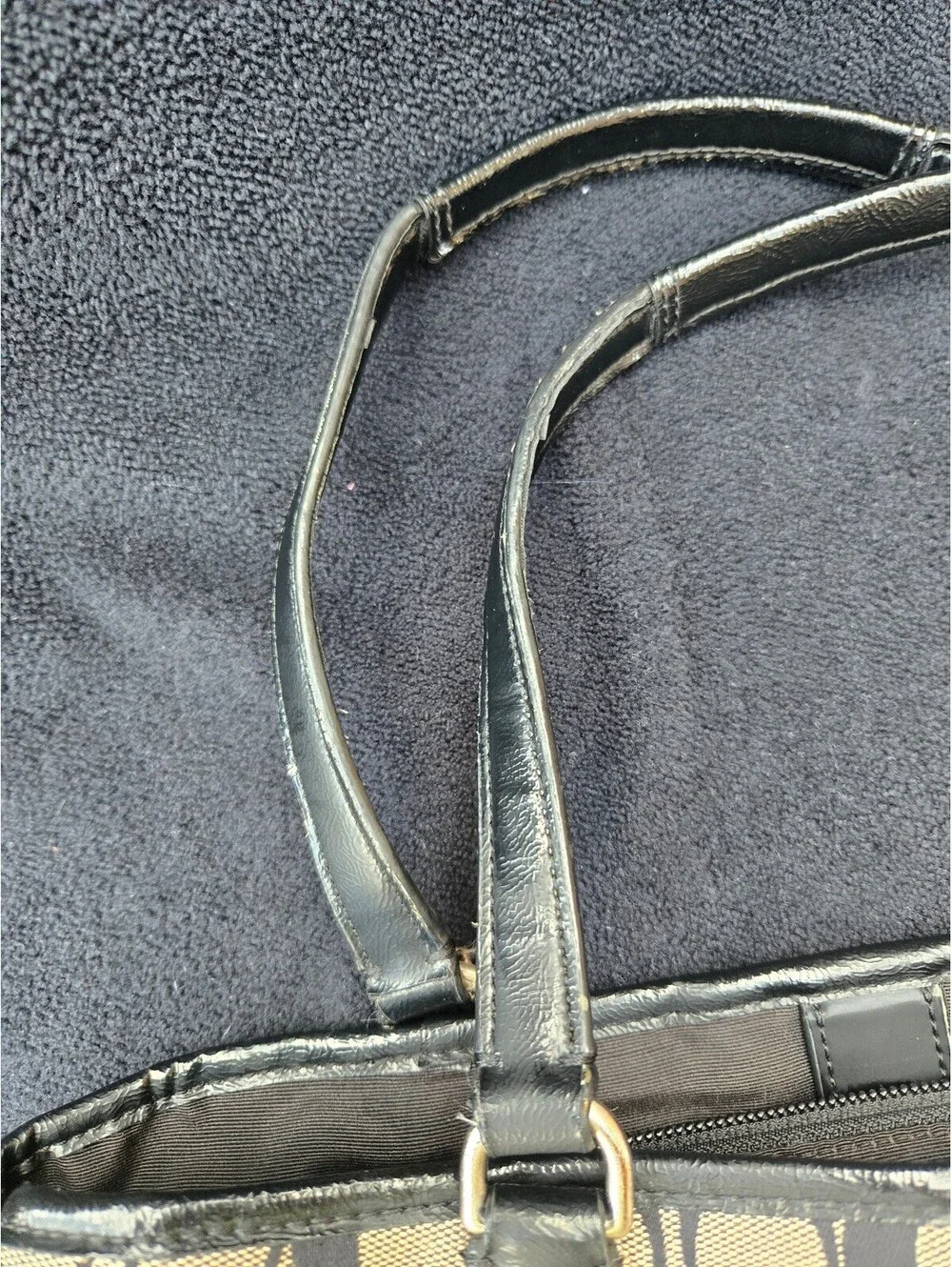 Coach F28501 Signature Tote Bag Khaki Black Canvas Leather Shoulder Purse